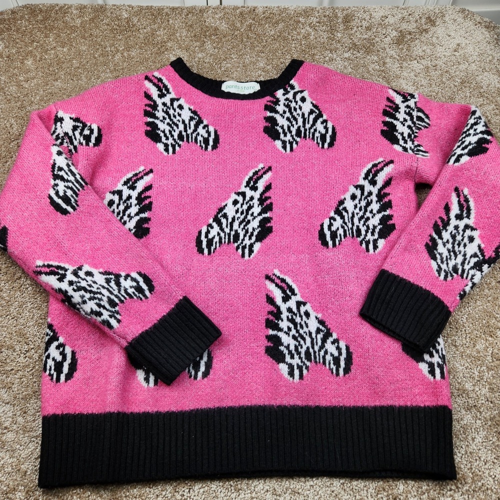 Pants Store‎ Zebra Print Pink Black Crew Neck Sweater Women's Size S